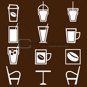 Coffee drinks icons in coffee shop