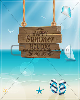 Beautiful seaside view poster. Vector background.