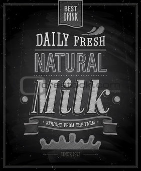Vintage Milk poster - Chalkboard. Vector illustration.