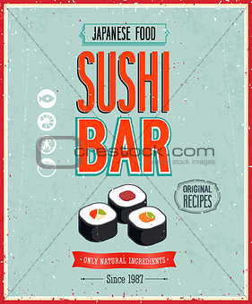 Vintage Sushi Bar Poster. Vector illustration.