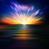 abstract background with sea sunrise and stars