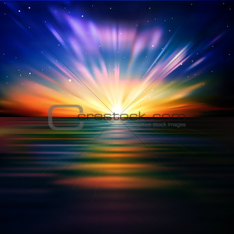 abstract background with sea sunrise and stars