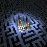 Gold Coins in dark labyrinth