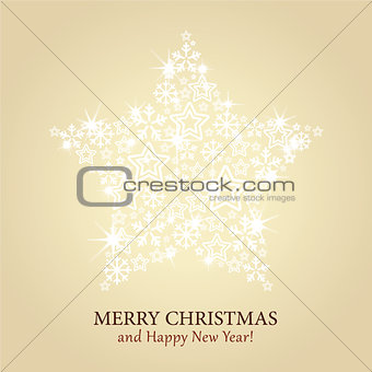 Christmas card vector - gold background with sparkling star