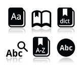 Dictionary book vector icons set