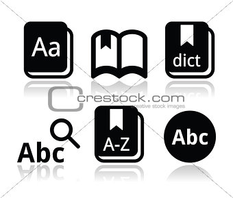 Dictionary book vector icons set