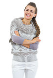 Portrait of happy young woman in sweater