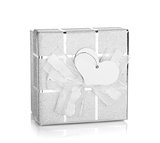 Silver gift box with bow and heart label