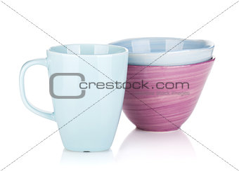 Colorful bowls and cup