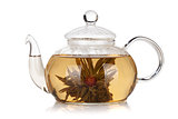 Glass teapot of aroma tea