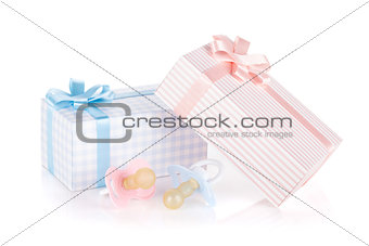 Gift box and pacifier for little boy and girl