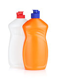 Plastic bottles of cleaning products