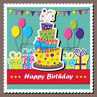 Birthday card with topsy-turvy cake