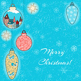 Christmas hand-drawn card with balls and stars