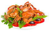 fresh crab with vegetable and greens