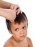 Little boy having a haircut at home