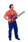 Worker with chainsaw