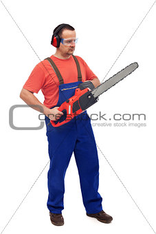 Worker with chainsaw