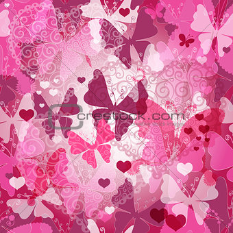 Seamless valentine pattern with butterflies