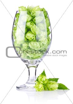goblet with hop cones and leaves