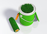 paint roller and a grassy colored pot