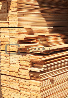 Wooden boards in a warehouse 