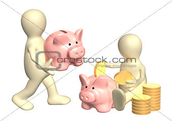 Puppets with piggy banks