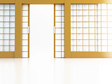 Open door in Japanese style on a white background