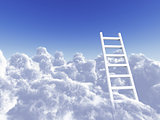 white stair rising in clouds on a background blue sky