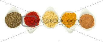 row of spices on white