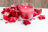 christmas  red  candle with snow