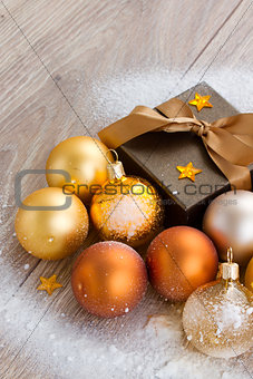 x-mas decorations and gift box close up