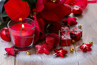 christmas  red  candle with decorations