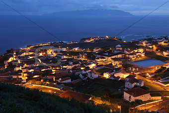 Panorama of the island of Corvo Azores Portugal at night