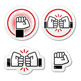 Fist, fist bump vector icons set
