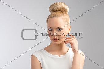 nice blond woman with hairstyle