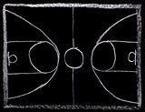 Basketball strategy planning on blackboard