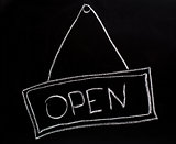Open sign made on a blackboard