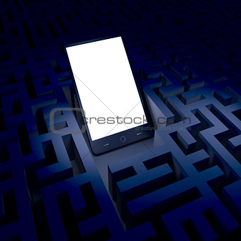 Phone in dark labyrinth