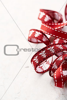 Christmas gift ribbon; close up