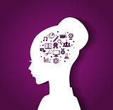 Woman's head with education icons