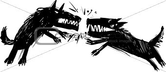fighting wolves illustration
