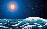 Sea with waves and night sky.