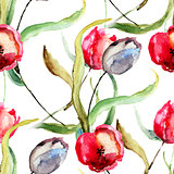 Seamless wallpaper with Beautiful Tulips flowers