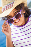 Happy Mixed Race African American Girl Child Sunglasses & Hat