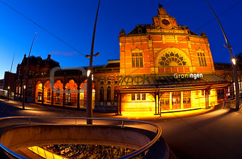 Central Station in Groningen in dusk