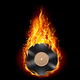 Vinyl disc in flames of fire.
