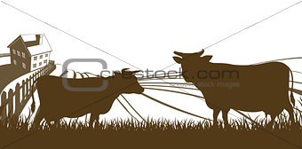 Cows and Farm Rolling Hills Landscape