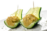 Cucumber boats filled with hummus