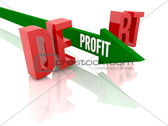Arrow with word Profit breaks word Debt.